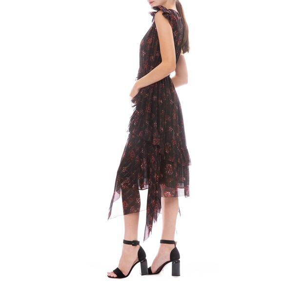 Ulla Johnson Dresses & Skirts - Ulla Johnson BEAUTIFUL Ciel Floral Silk Midi Dress Black Red XS Retails $750